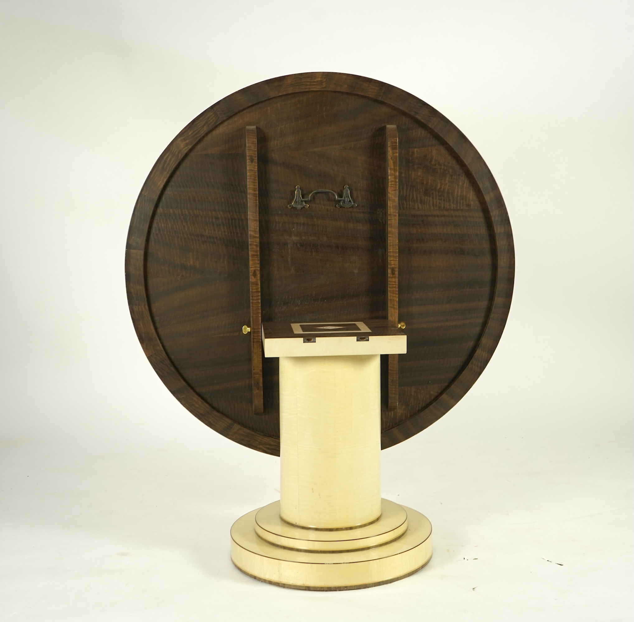 Lignae: A contemporary chrysanthemum and specimen wood inlaid circular tilt top centre table